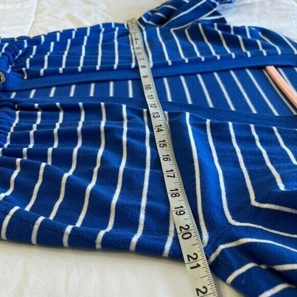 Jones New York Cardigan Sweater, Open Front with Drawstring, Blue and White, L - Picture 6 of 10